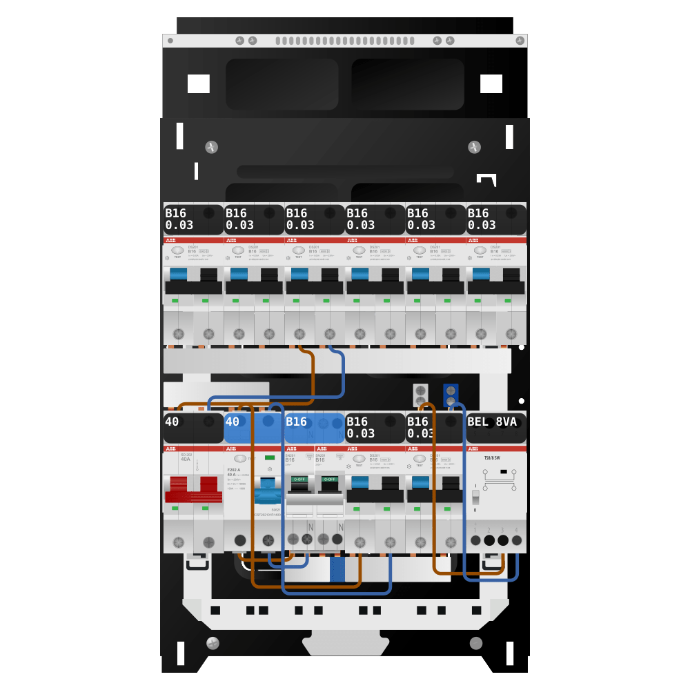 ABB Groepenkast 1 fase 8 alamat + beltrafo + kookgroep SN201