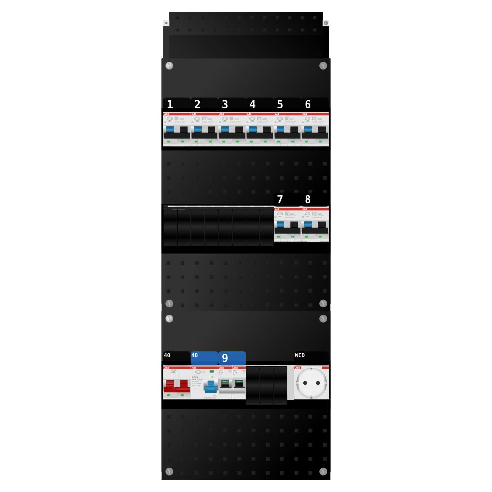 ABB Groepenkast 1 fase 8 alamat + wcd + kookgroep SN201