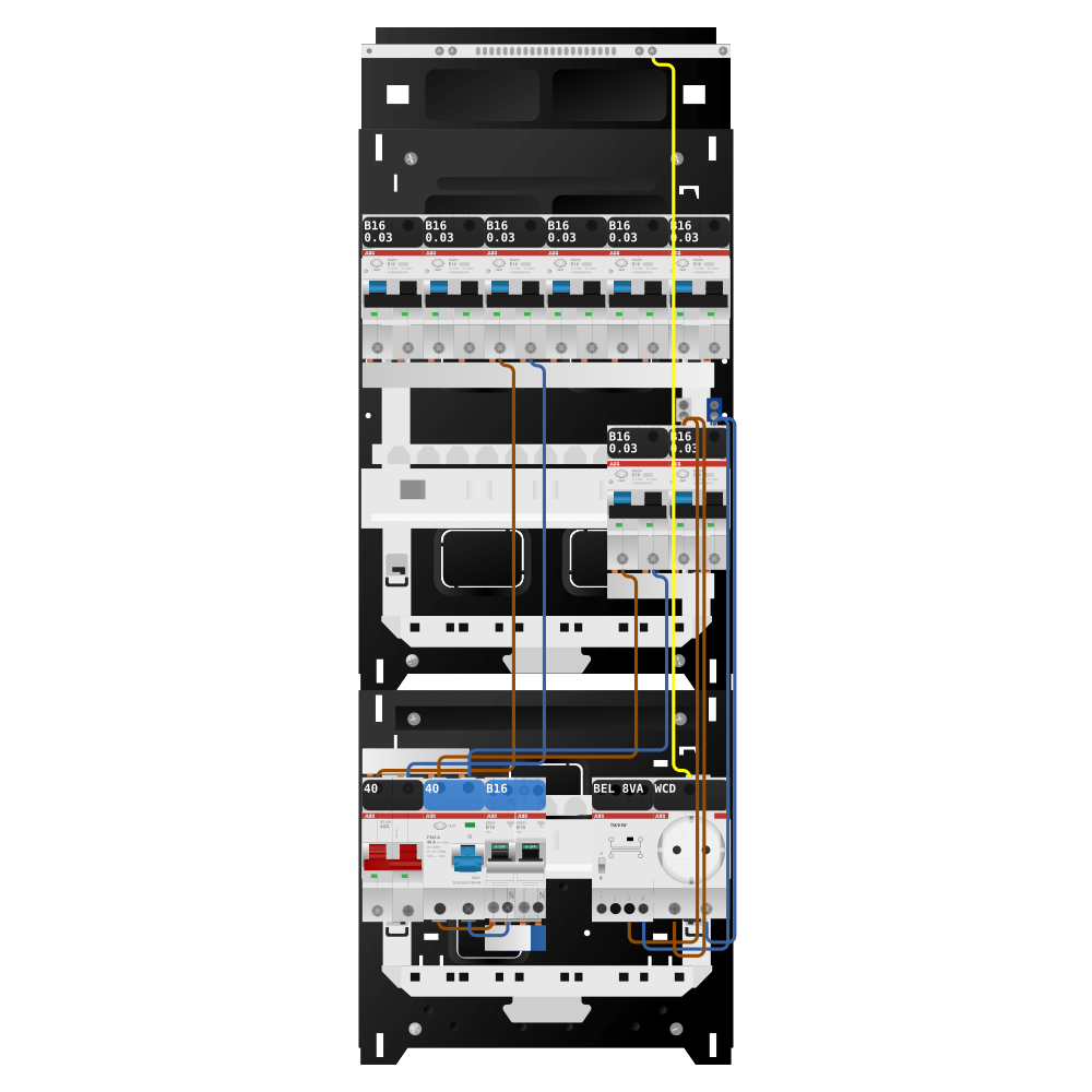 ABB Groepenkast 1 fase 8 alamat + beltrafo + wcd + kookgroep SN201