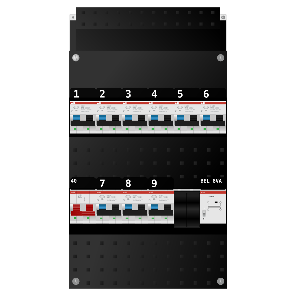 ABB Groepenkast 1 fase 9 alamat + beltrafo SN201