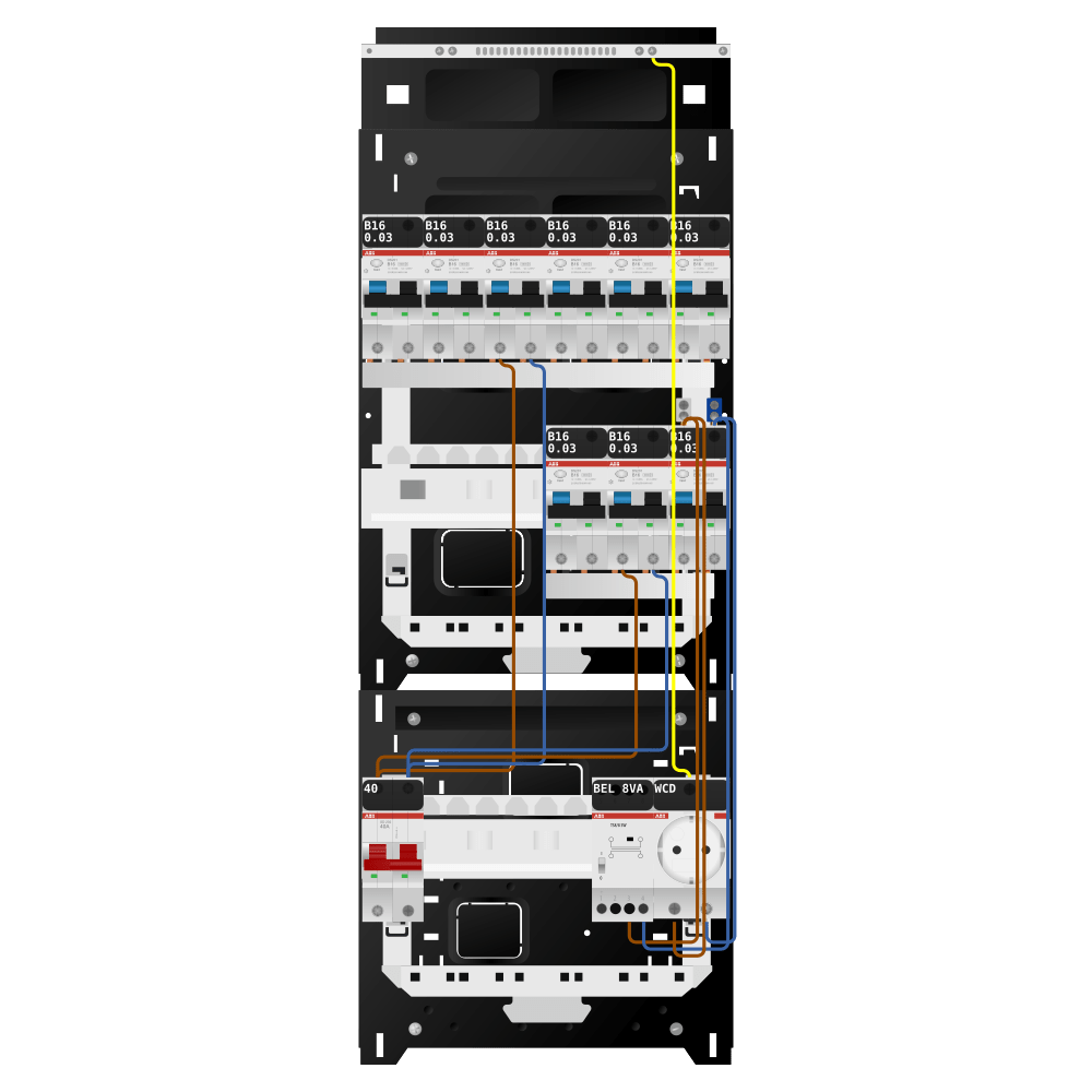 ABB Groepenkast 1 fase 9 alamat + beltrafo + wcd SN201
