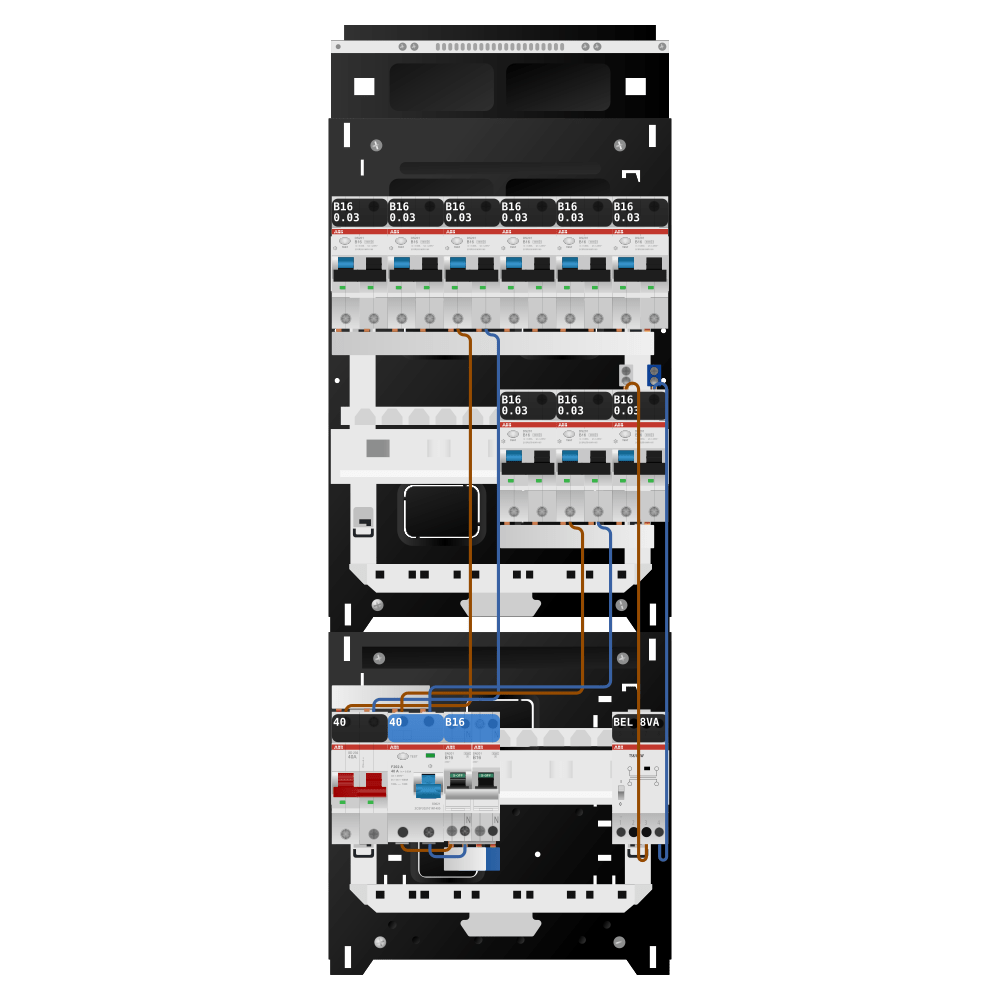 ABB Groepenkast 1 fase 9 alamat + beltrafo + kookgroep SN201