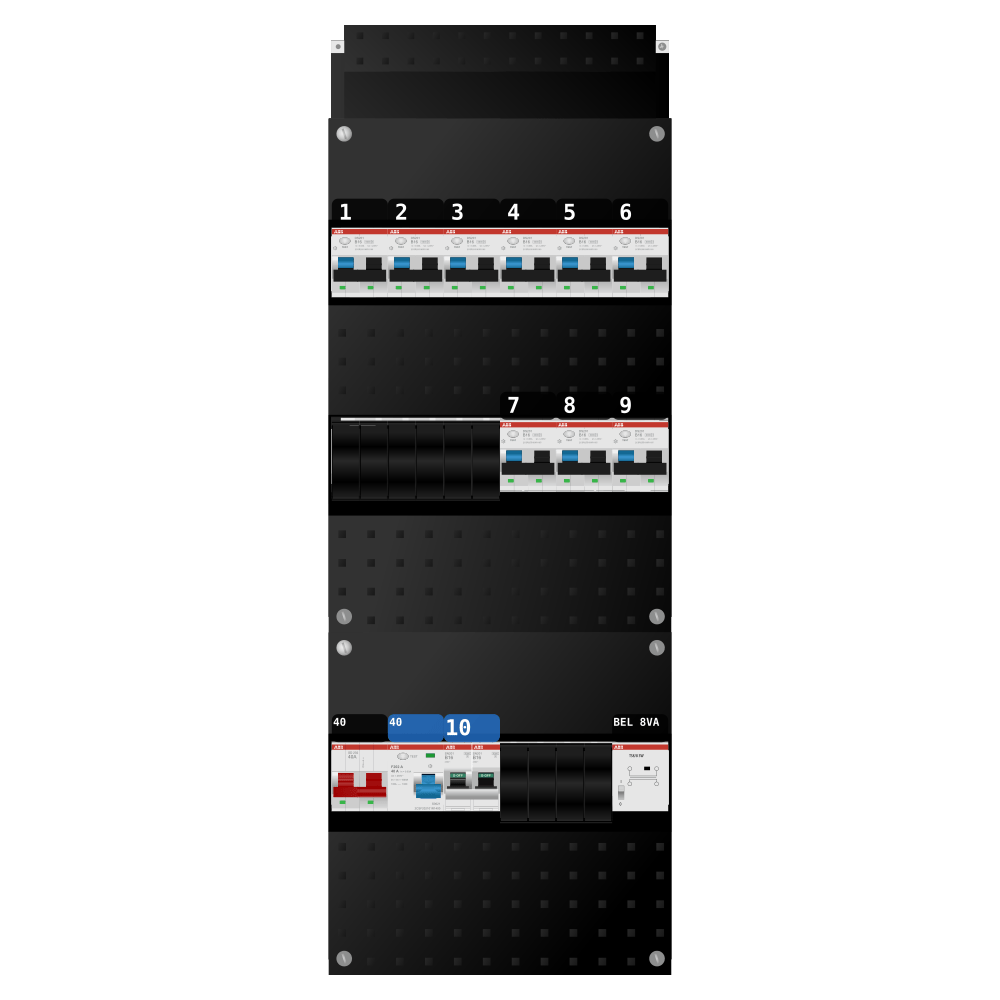 ABB Groepenkast 1 fase 9 alamat + beltrafo + kookgroep SN201