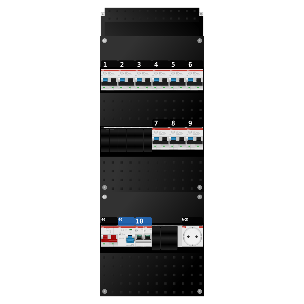 ABB Groepenkast 1 fase 9 alamat + wcd + kookgroep SN201