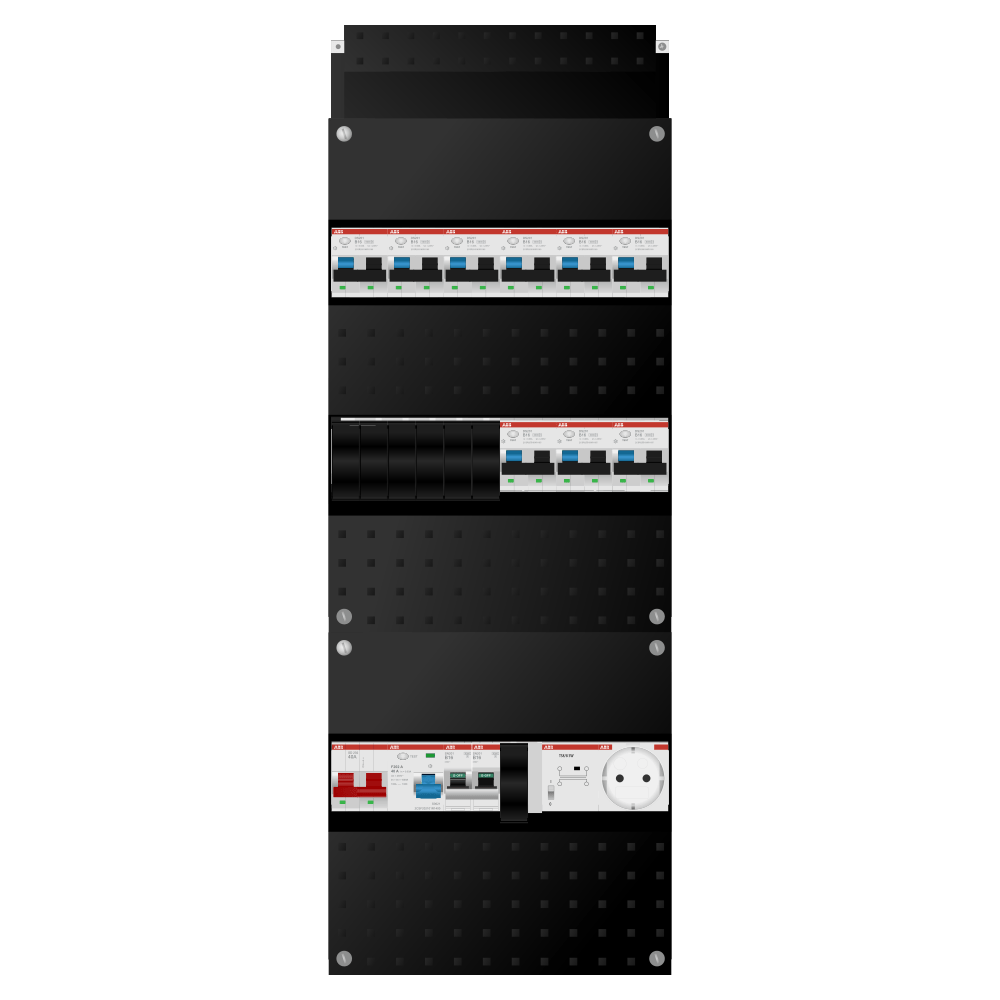 ABB Groepenkast 1 fase 9 alamat + beltrafo + wcd + kookgroep SN201