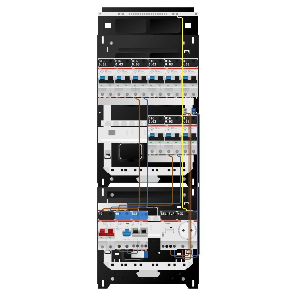 ABB Groepenkast 1 fase 9 alamat + beltrafo + wcd + kookgroep SN201