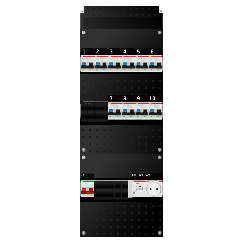 ABB Groepenkast 1 fase 10 alamat + beltrafo + wcd SN201