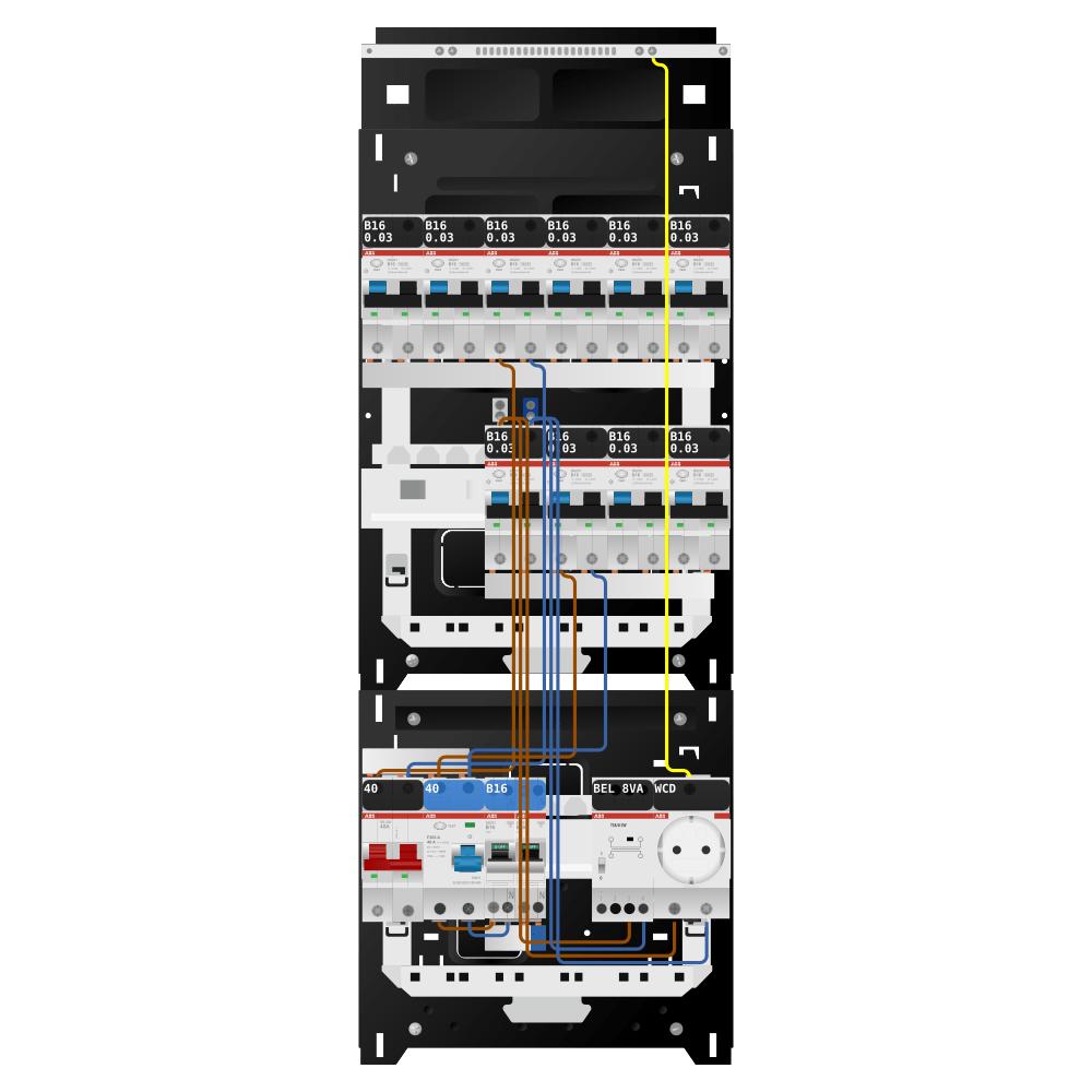 ABB Groepenkast 1 fase 10 alamat + beltrafo + wcd + kookgroep SN201
