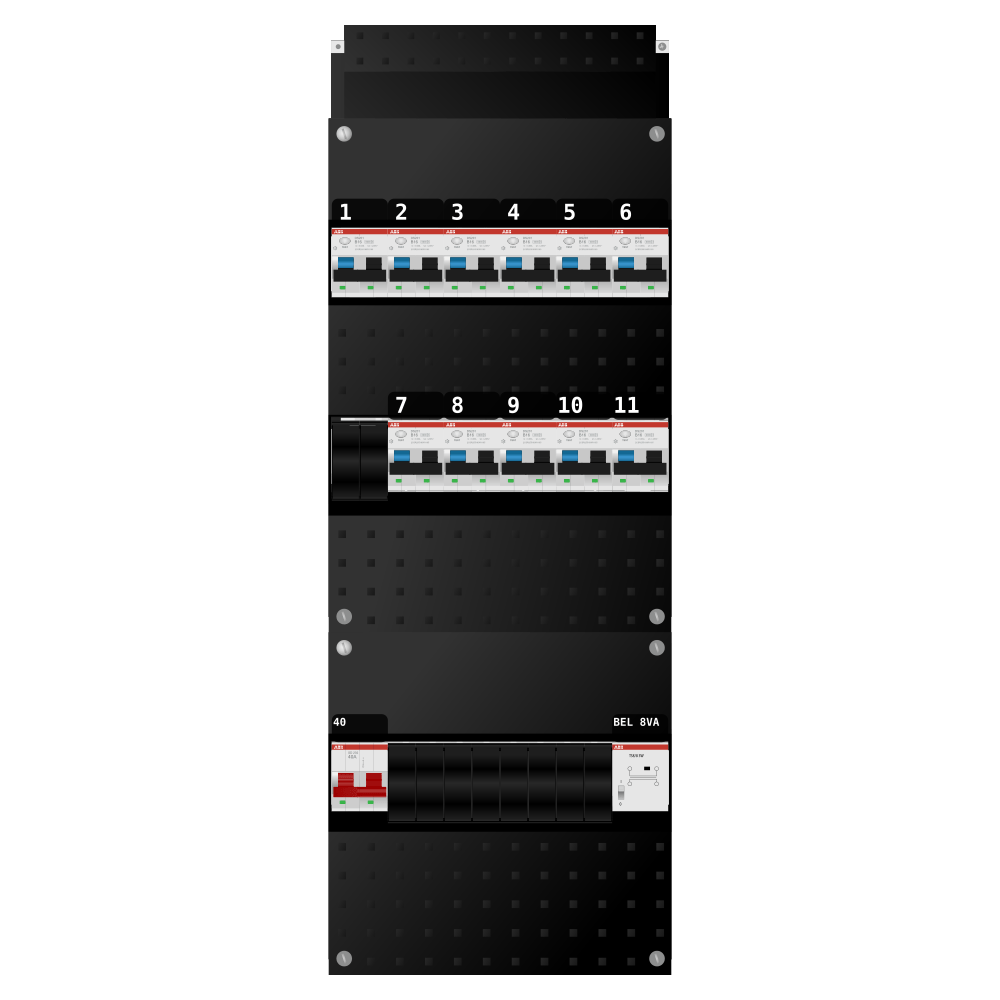 ABB Groepenkast 1 fase 11 alamat + beltrafo SN201