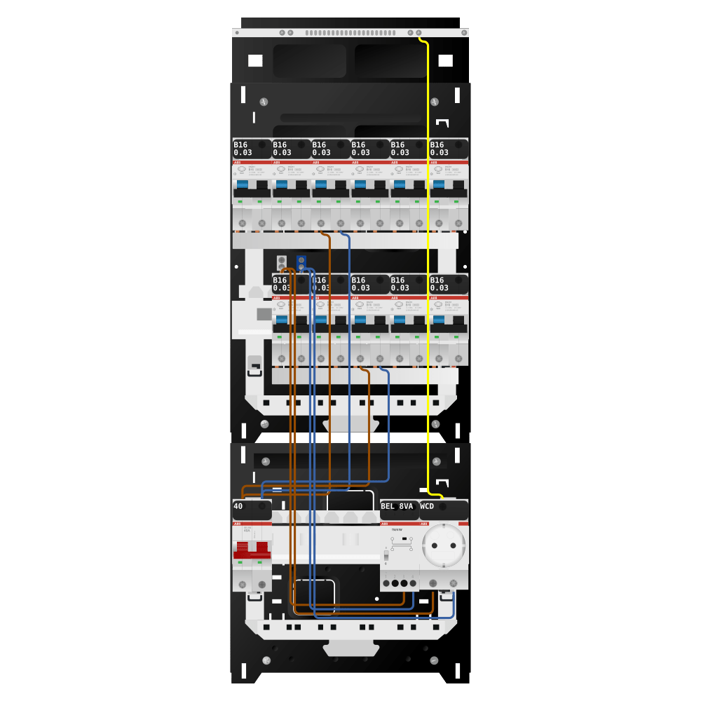 ABB Groepenkast 1 fase 11 alamat + beltrafo + wcd SN201