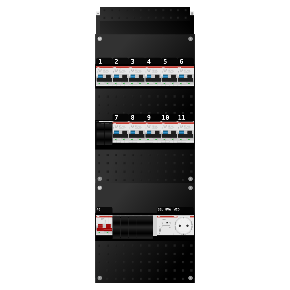 ABB Groepenkast 1 fase 11 alamat + beltrafo + wcd SN201