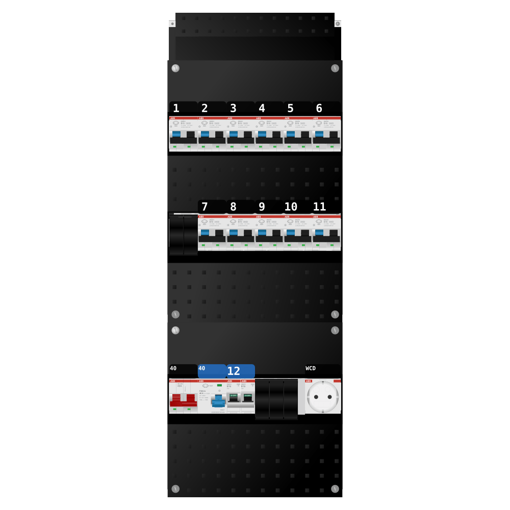 ABB Groepenkast 1 fase 11 alamat + wcd + kookgroep SN201