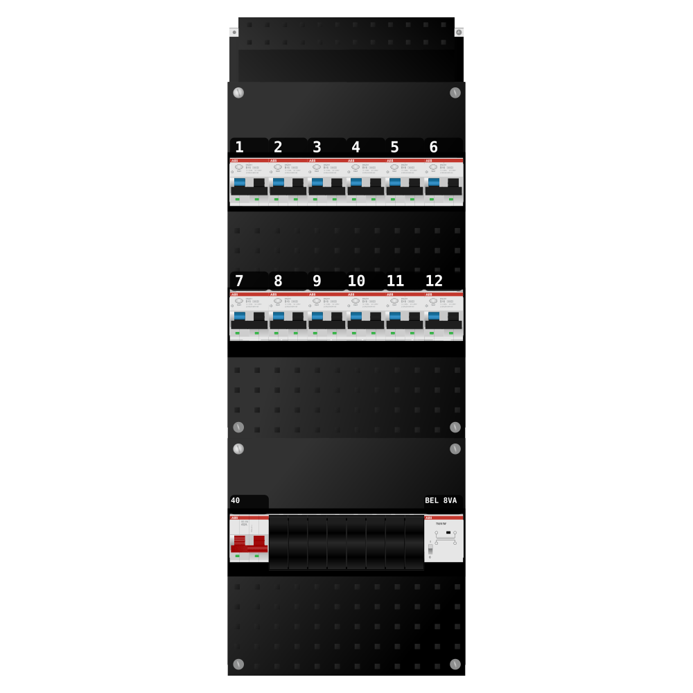 ABB Groepenkast 1 fase 12 alamat + beltrafo SN201