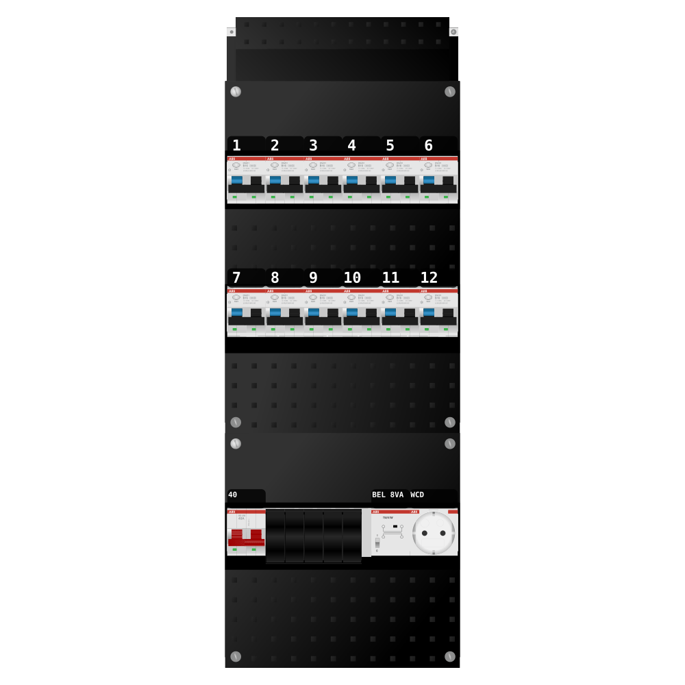 ABB Groepenkast 1 fase 12 alamat + beltrafo + wcd SN201