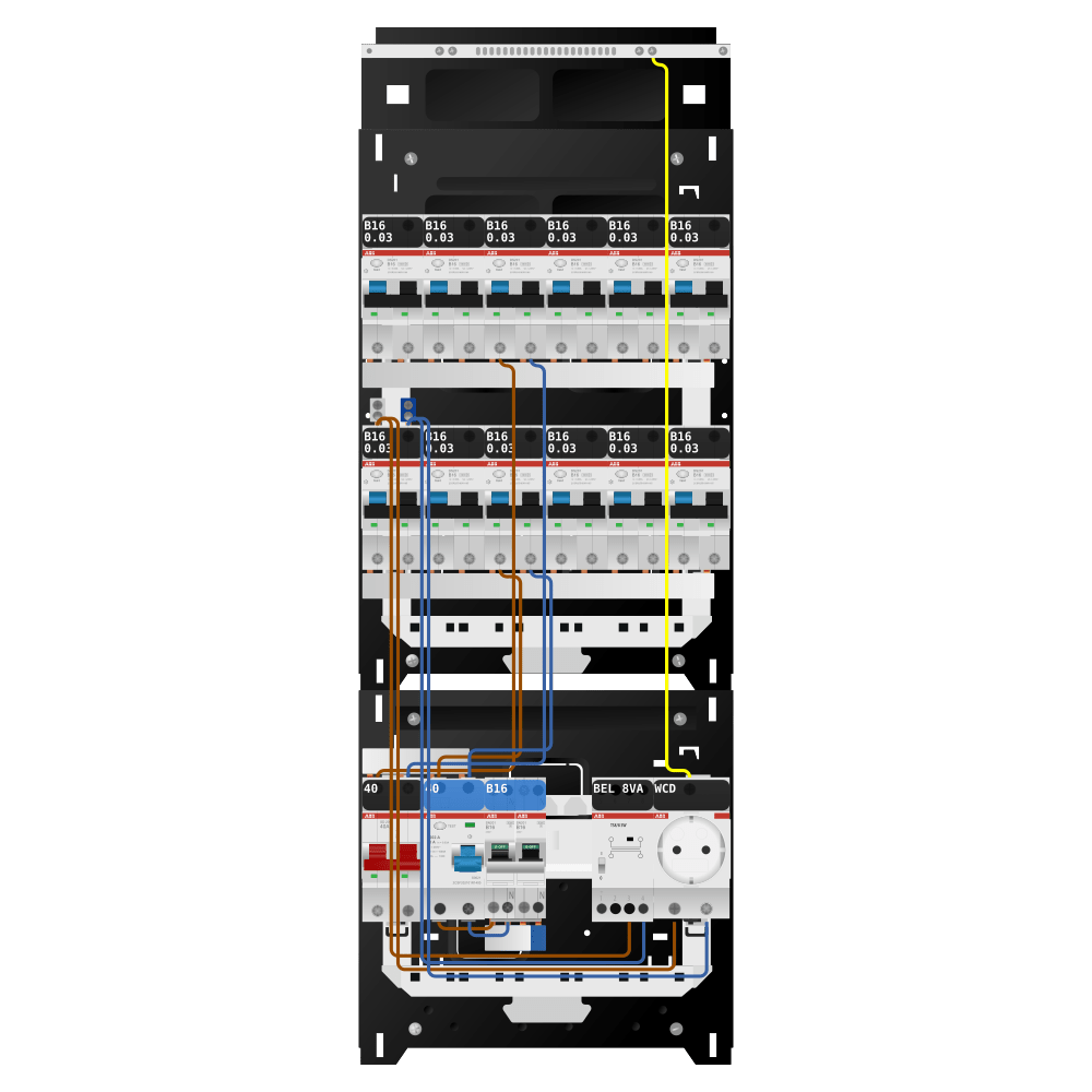ABB Groepenkast 1 fase 12 alamat + beltrafo + wcd + kookgroep SN201