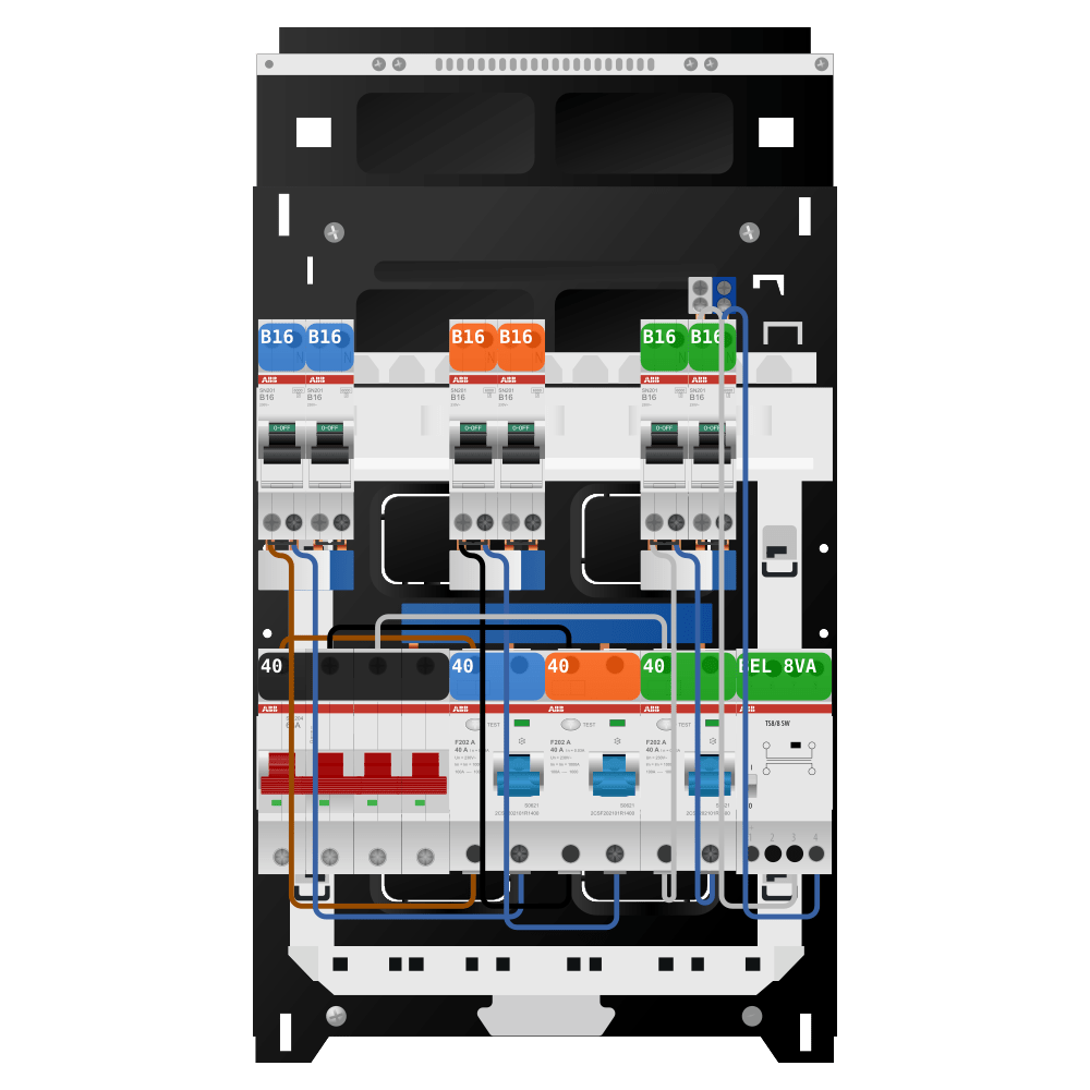 ABB Groepenkast 3 fase 6 groepen + beltrafo SN201