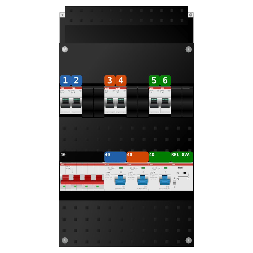ABB Groepenkast 3 fase 6 groepen + beltrafo SN201