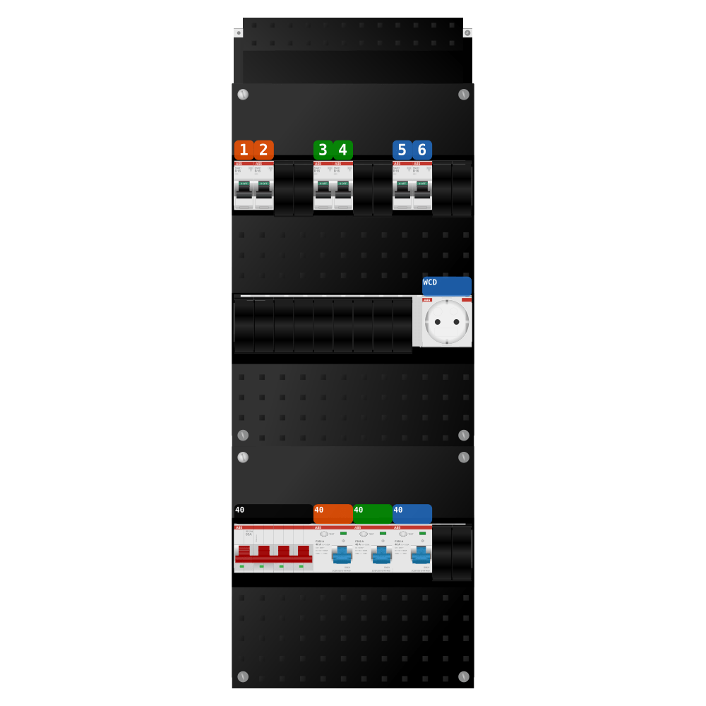 ABB Groepenkast 3 fase 6 groepen + wcd SN201