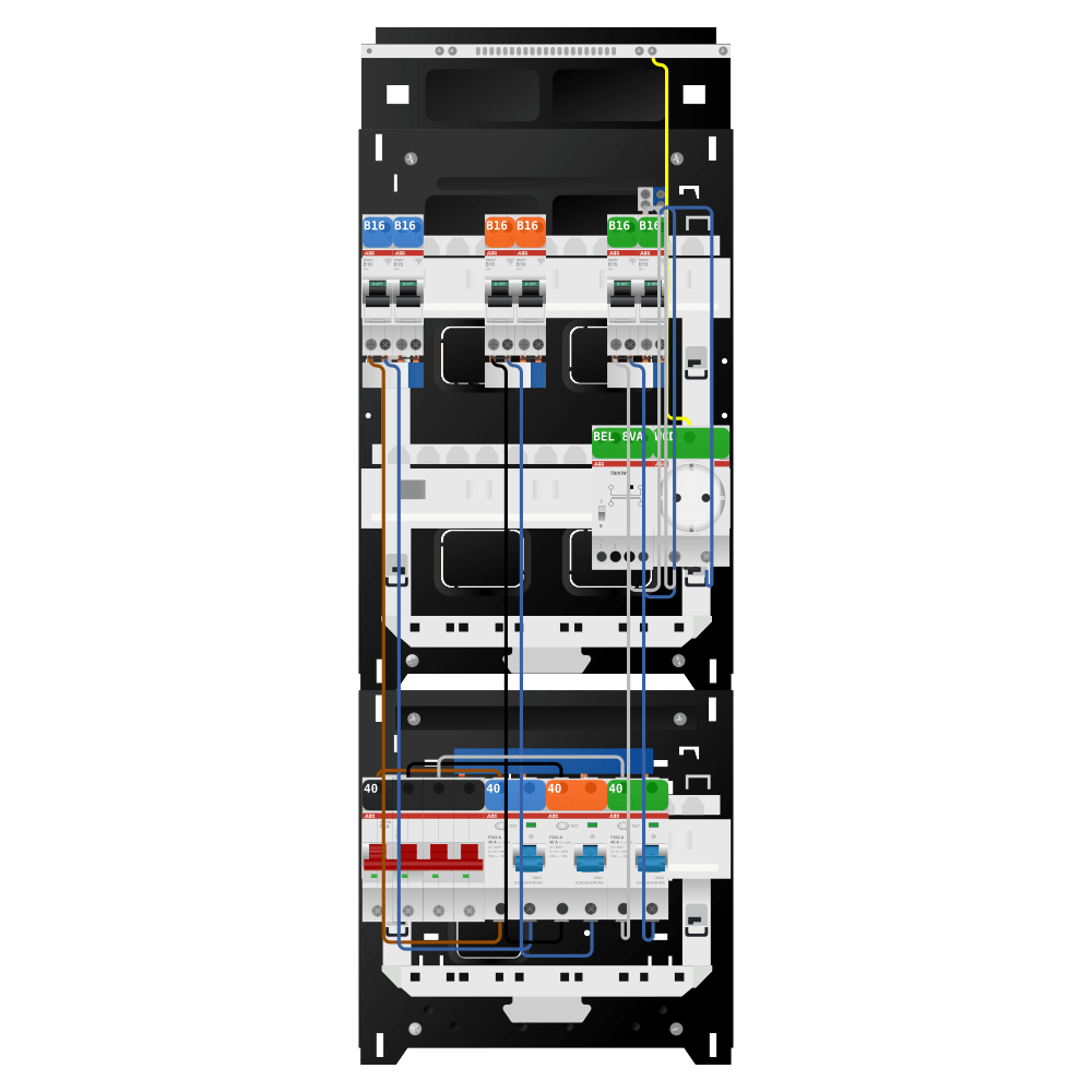 ABB Groepenkast 3 fase 6 groepen + beltrafo + wcd SN201