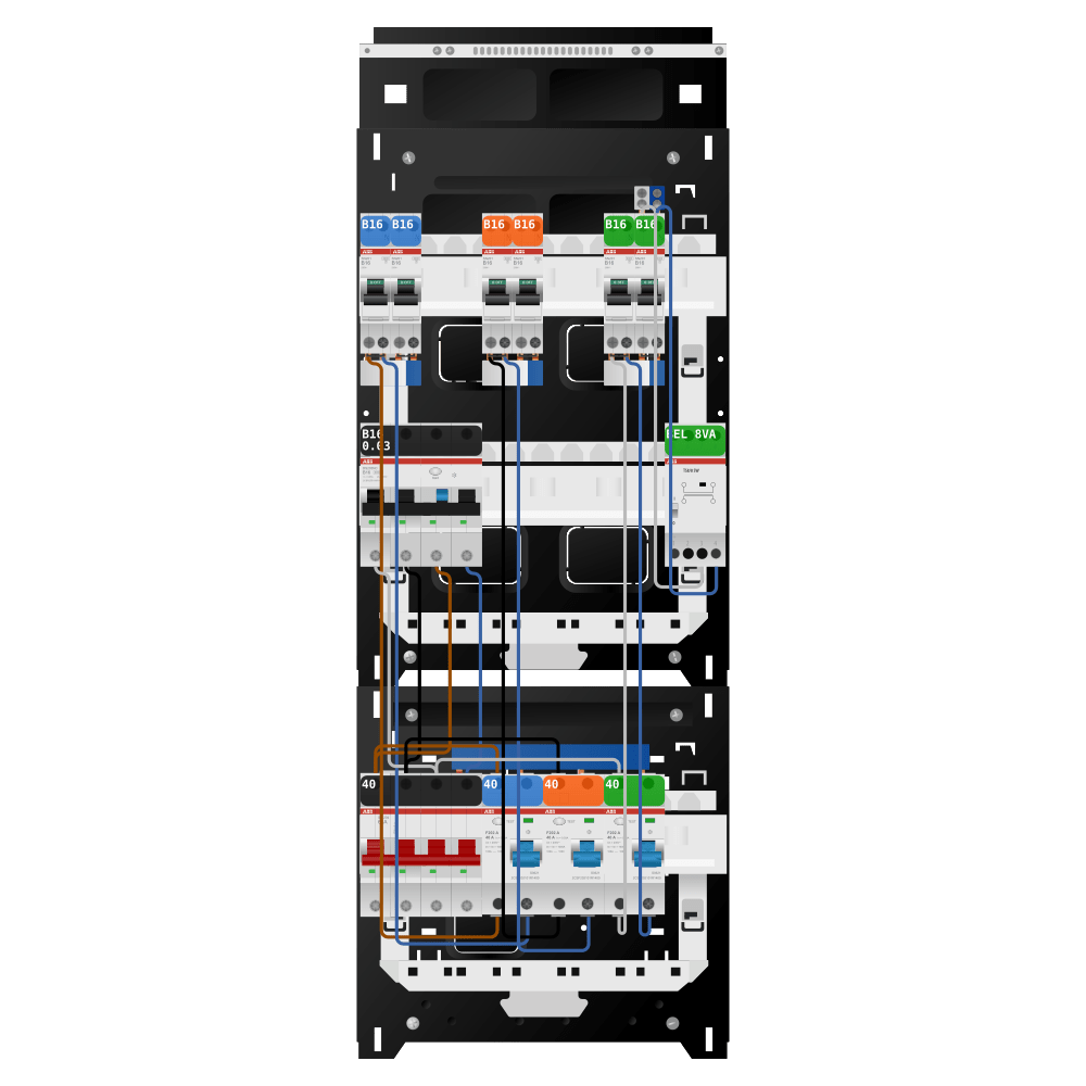 ABB Groepenkast 3 fase 6 groepen + beltrafo + kracht SN201