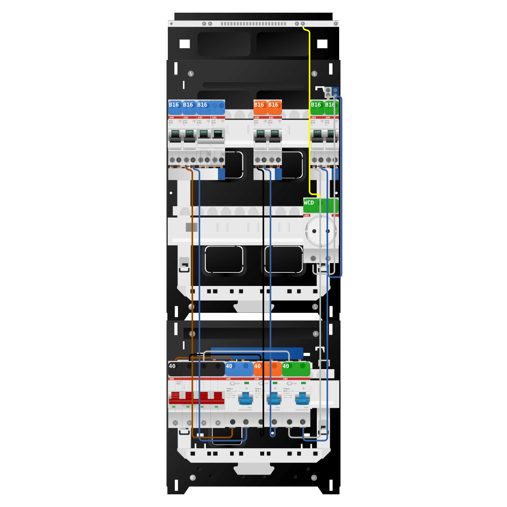 ABB Groepenkast 3 fase 6 groepen + wcd + kookgroep SN201