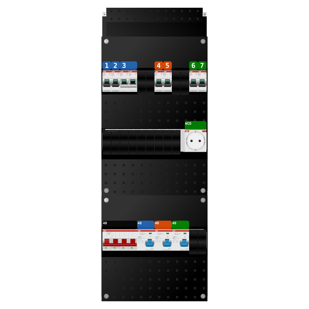 ABB Groepenkast 3 fase 6 groepen + wcd + kookgroep SN201