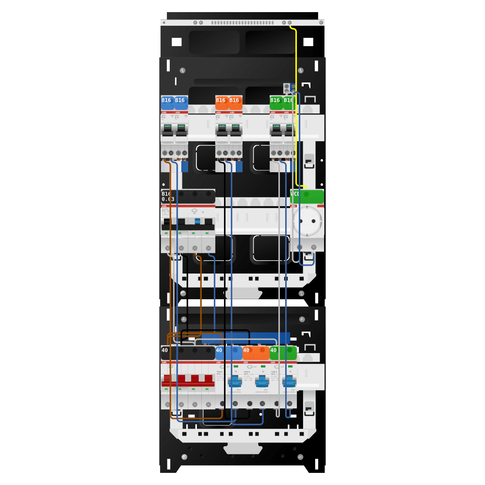 ABB Groepenkast 3 fase 6 groepen + wcd + kracht SN201