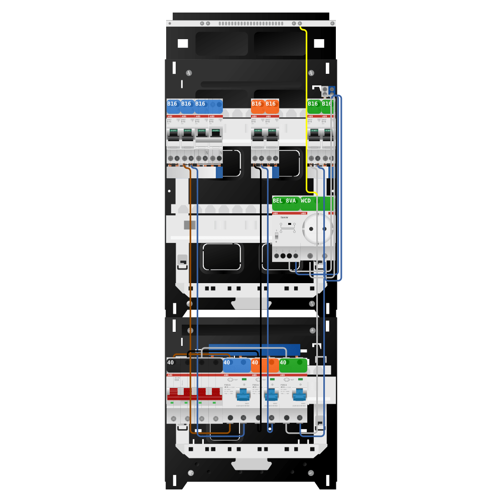 ABB Groepenkast 3 fase 6 groepen + beltrafo + wcd + kookgroep SN201