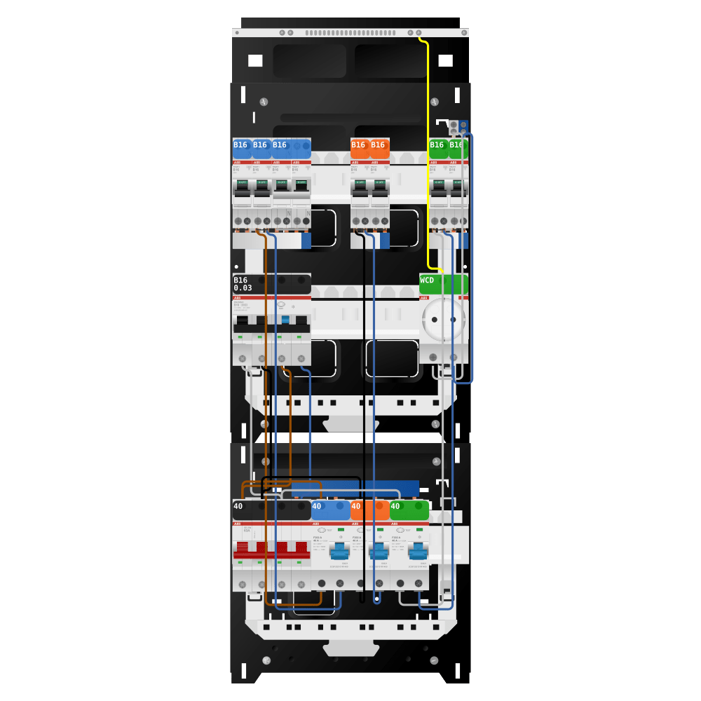 ABB Groepenkast 3 fase 6 groepen + wcd + kookgroep + kracht SN201