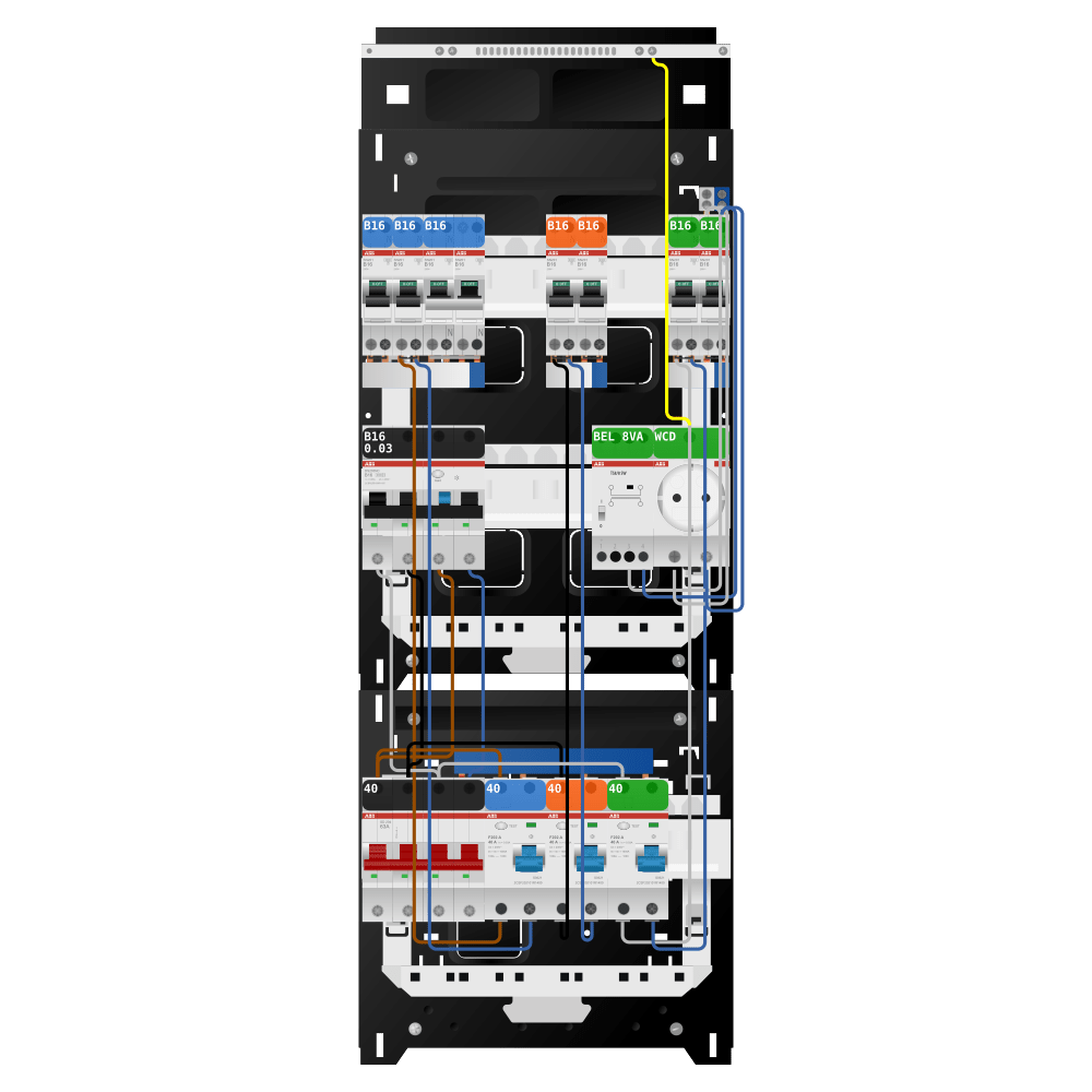 ABB Groepenkast 3 fase 6 groepen + beltrafo + wcd + kookgroep + kracht SN201