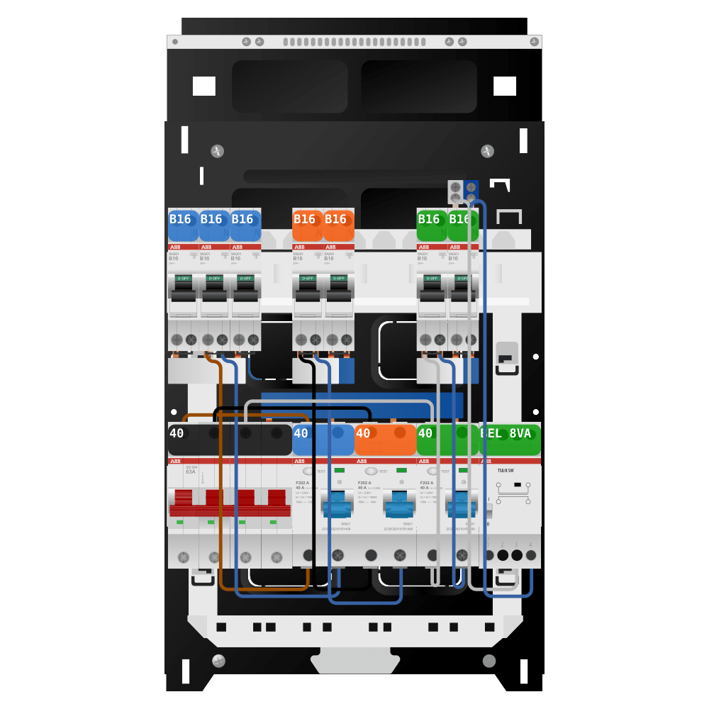 ABB Groepenkast 3 fase 7 groepen + beltrafo SN201