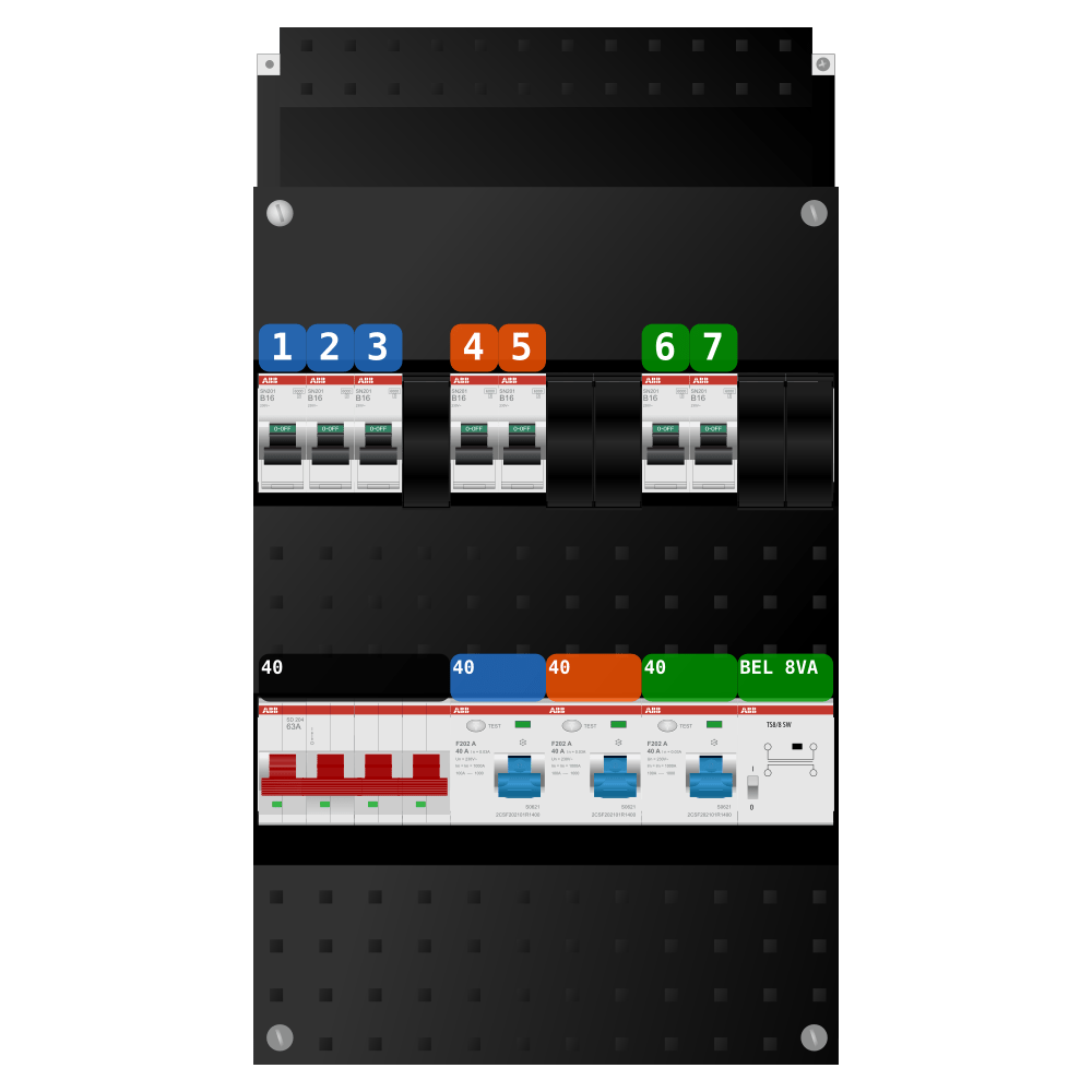 ABB Groepenkast 3 fase 7 groepen + beltrafo SN201