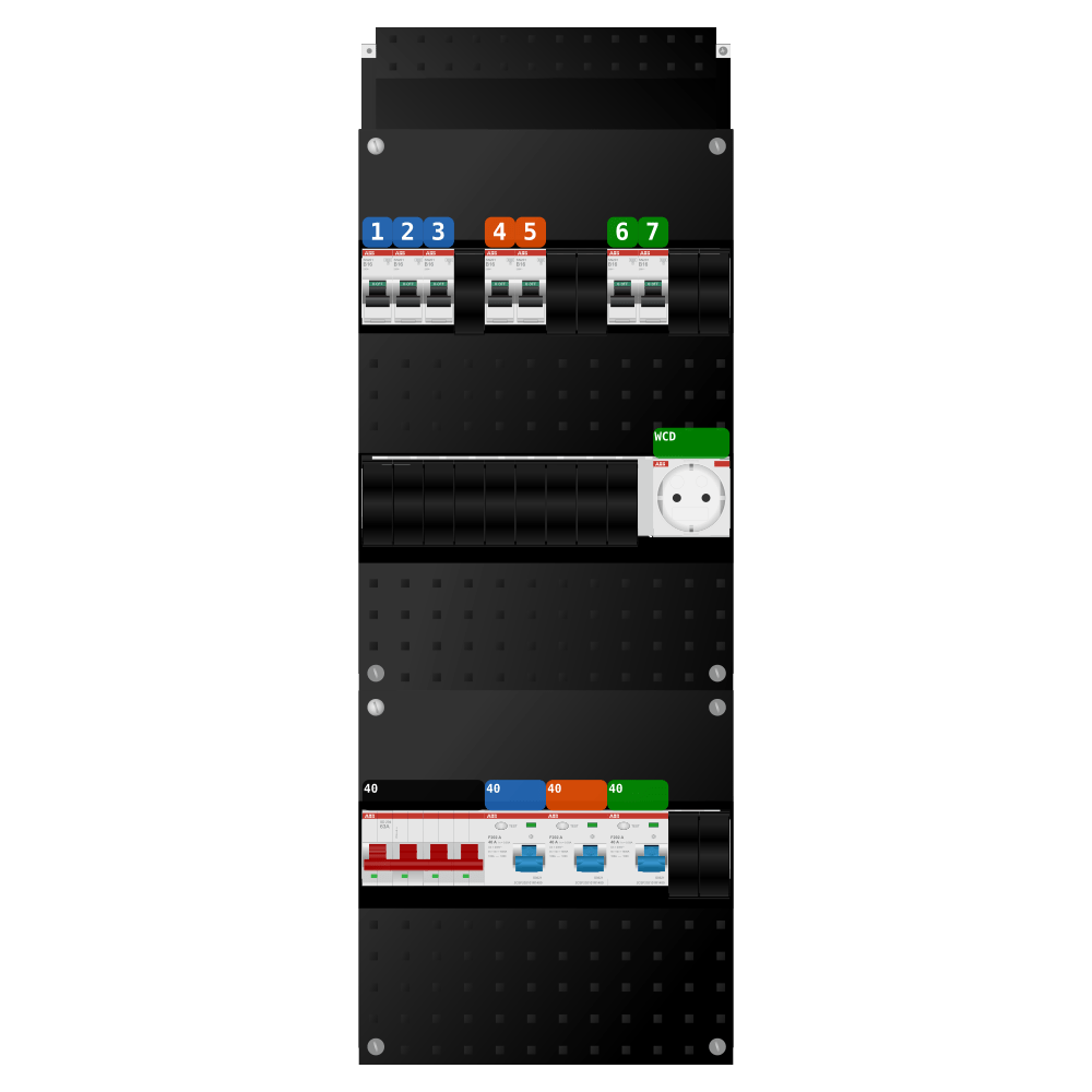 ABB Groepenkast 3 fase 7 groepen + wcd SN201