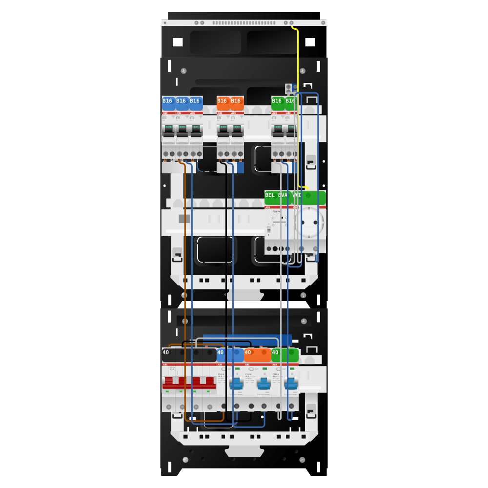 ABB Groepenkast 3 fase 7 groepen + beltrafo + wcd SN201