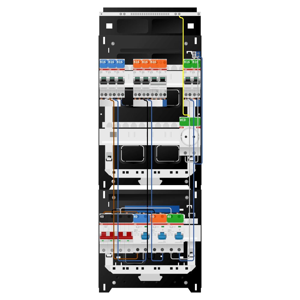 ABB Groepenkast 3 fase 7 groepen + wcd + kookgroep SN201