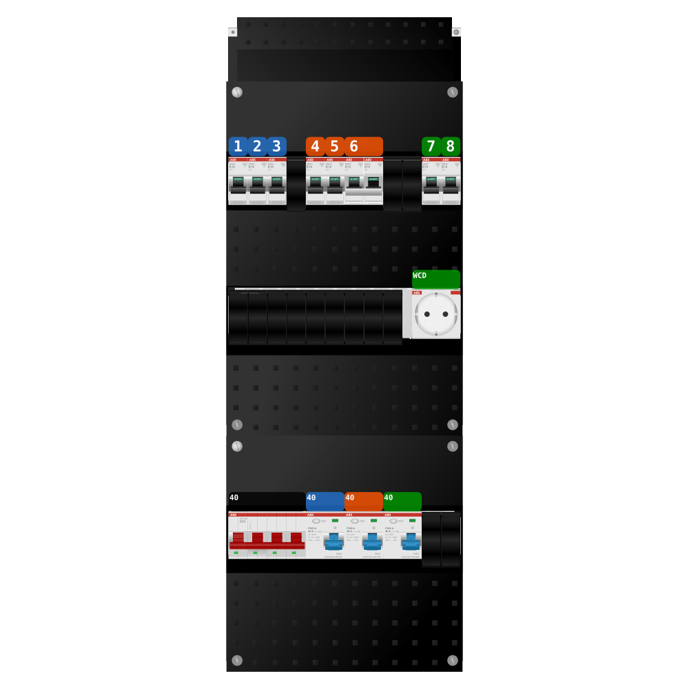 ABB Groepenkast 3 fase 7 groepen + wcd + kookgroep SN201