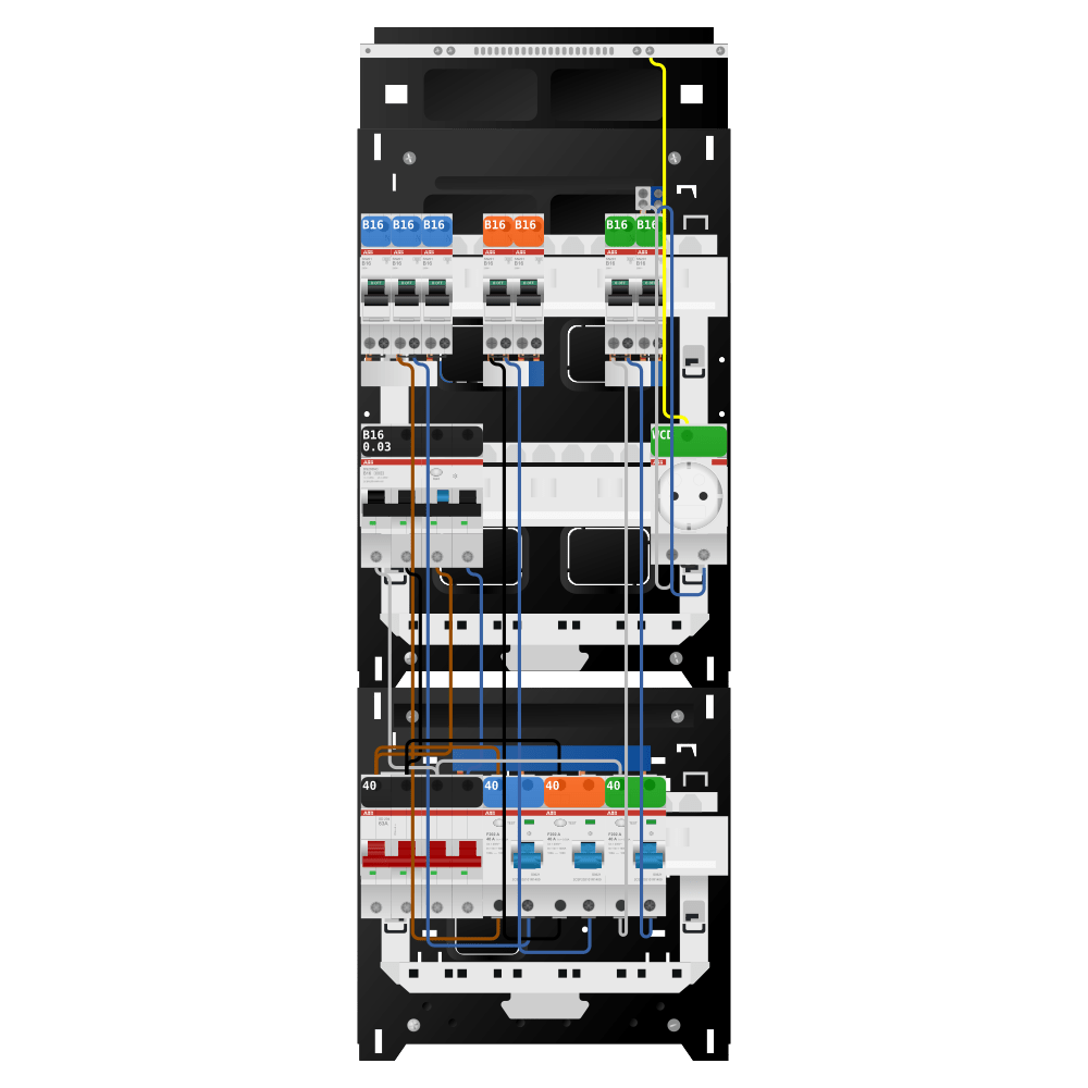 ABB Groepenkast 3 fase 7 groepen + wcd + kracht SN201