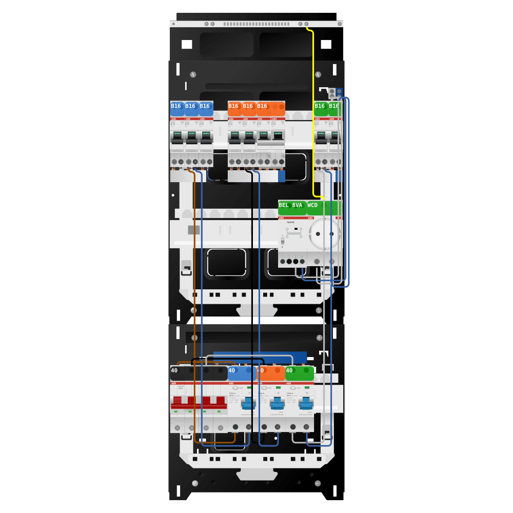 ABB Groepenkast 3 fase 7 groepen + beltrafo + wcd + kookgroep SN201