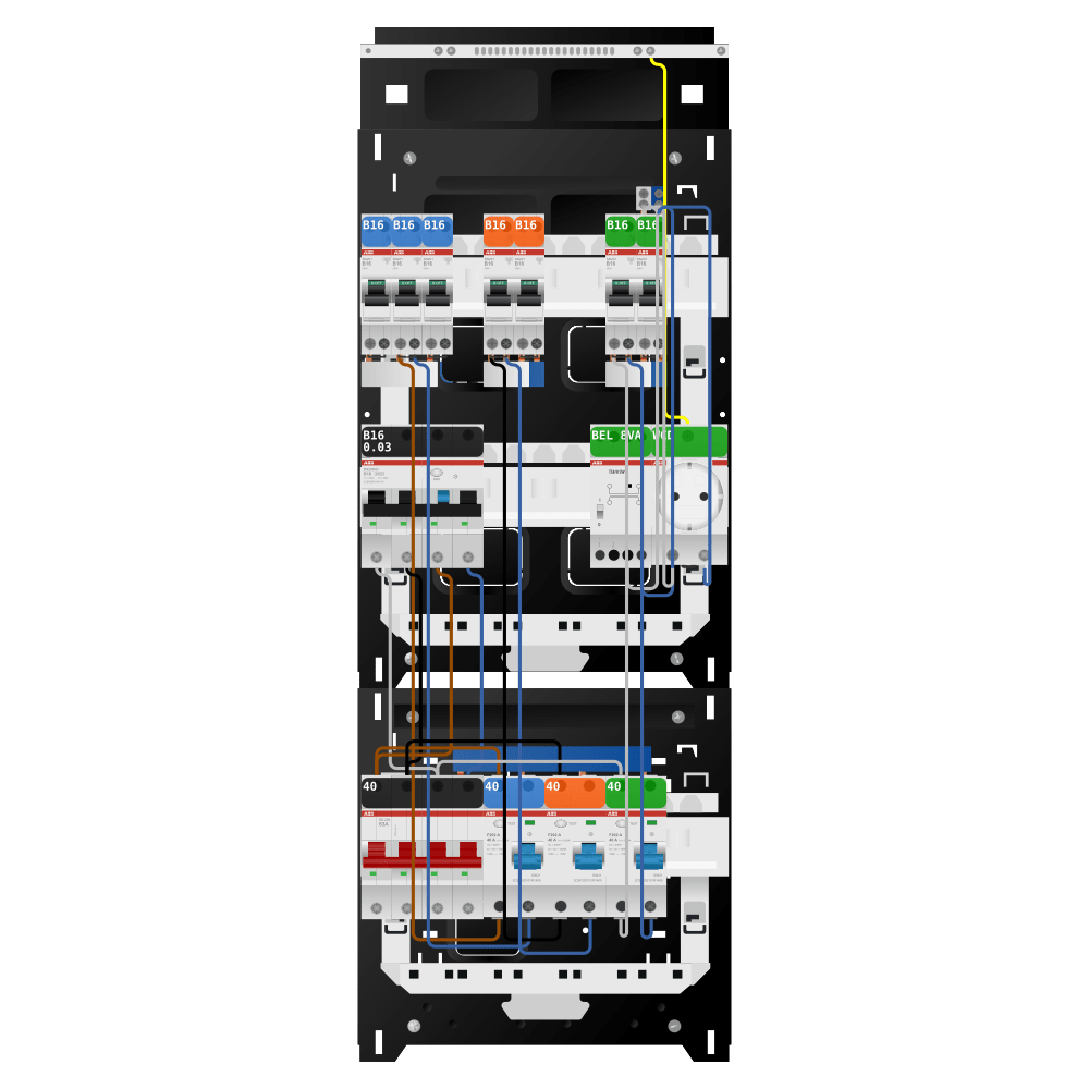 ABB Groepenkast 3 fase 7 groepen + beltrafo + wcd + kracht SN201