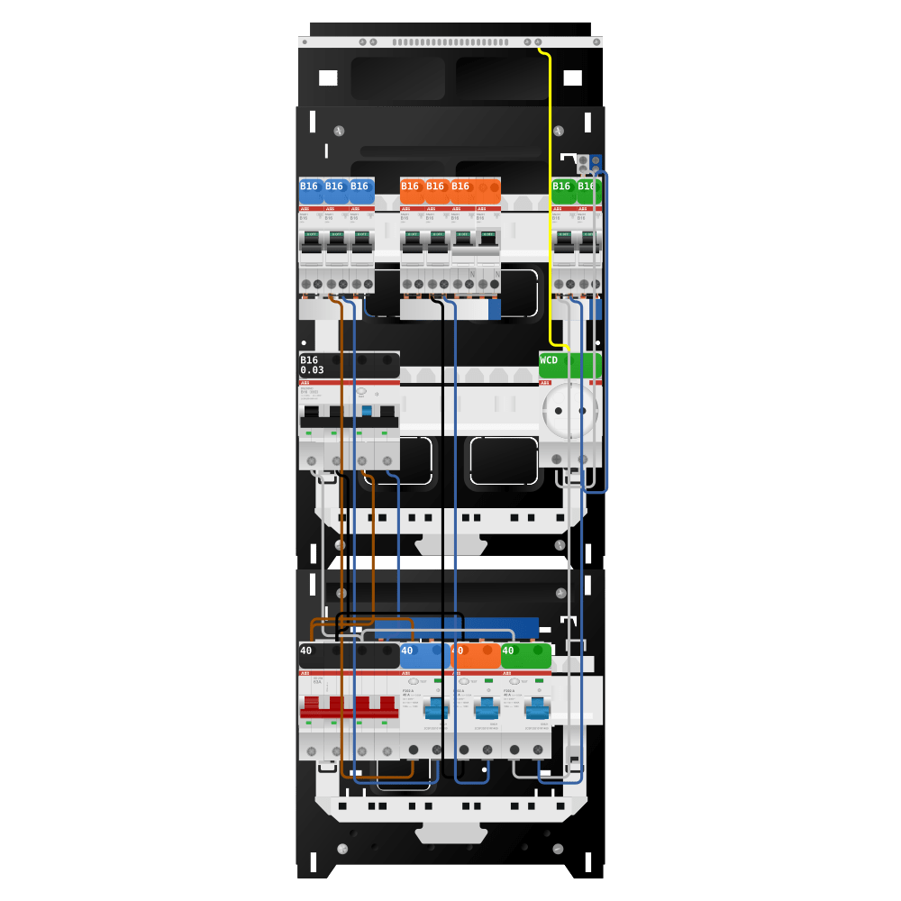 ABB Groepenkast 3 fase 7 groepen + wcd + kookgroep + kracht SN201
