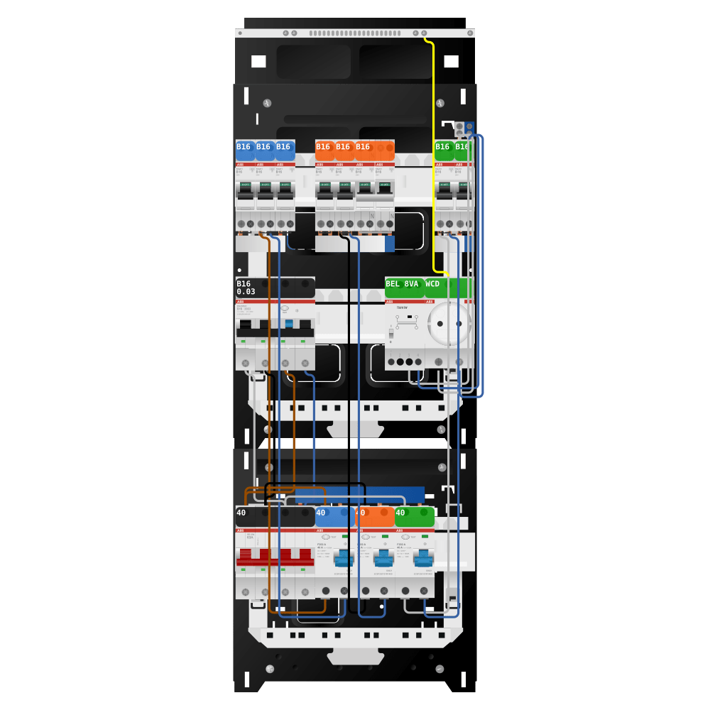 ABB Groepenkast 3 fase 7 groepen + beltrafo + wcd + kookgroep + kracht SN201