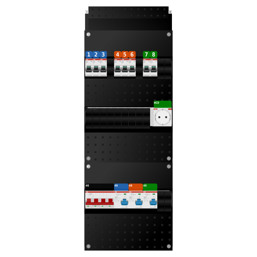 ABB Groepenkast 3 fase 8 groepen + wcd SN201