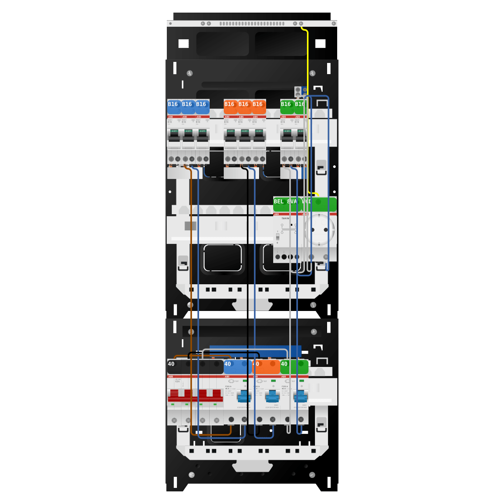 ABB Groepenkast 3 fase 8 groepen + beltrafo + wcd SN201