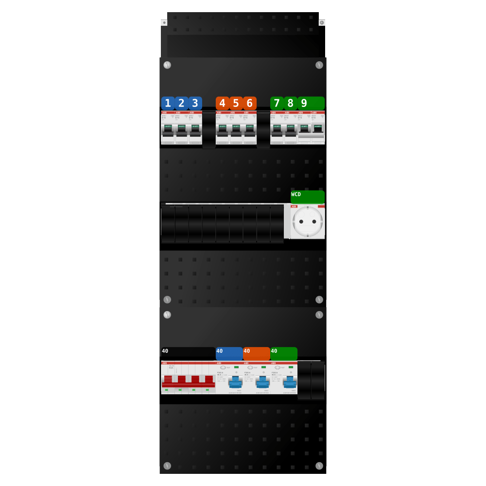 ABB Groepenkast 3 fase 8 groepen + wcd + kookgroep SN201