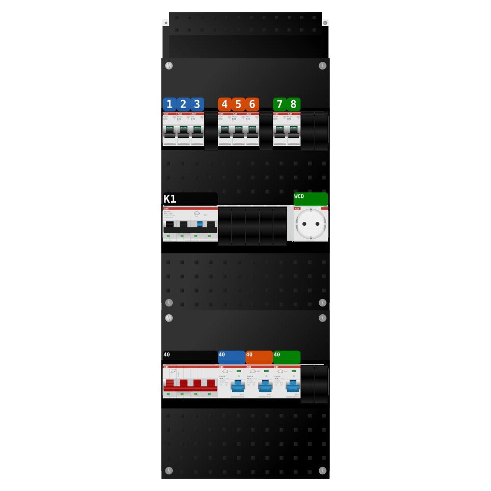 ABB Groepenkast 3 fase 8 groepen + wcd + kracht SN201