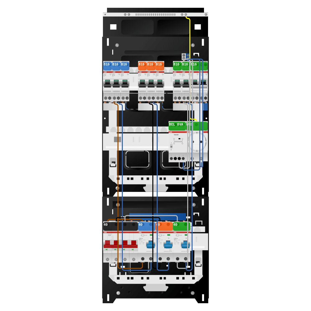 ABB Groepenkast 3 fase 8 groepen + beltrafo + wcd + kookgroep SN201