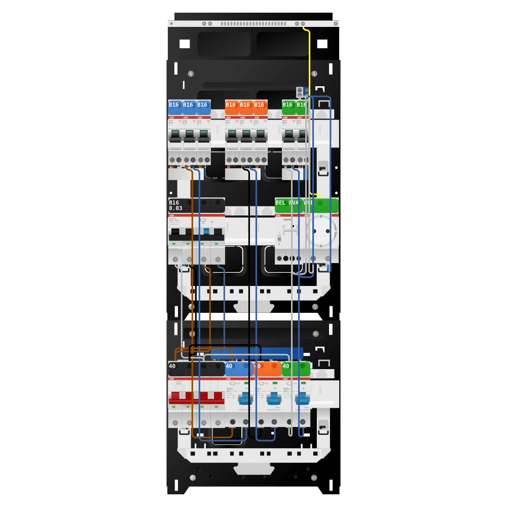 ABB Groepenkast 3 fase 8 groepen + beltrafo + wcd + kracht SN201