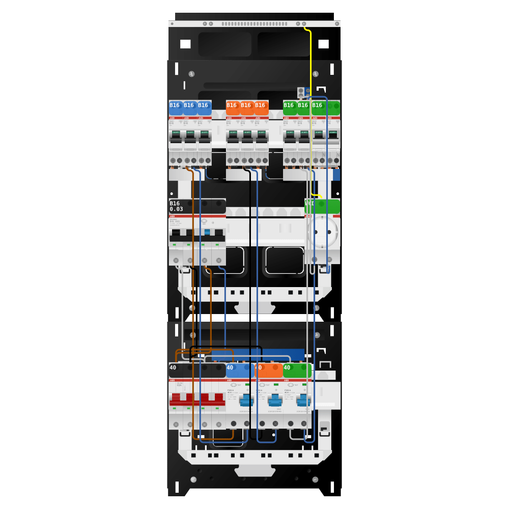 ABB Groepenkast 3 fase 8 groepen + wcd + kookgroep + kracht SN201