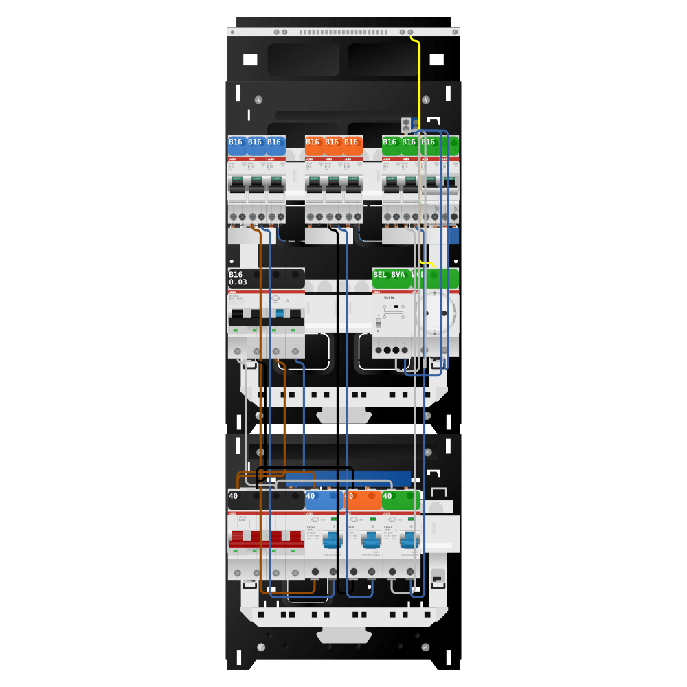 ABB Groepenkast 3 fase 8 groepen + beltrafo + wcd + kookgroep + kracht SN201