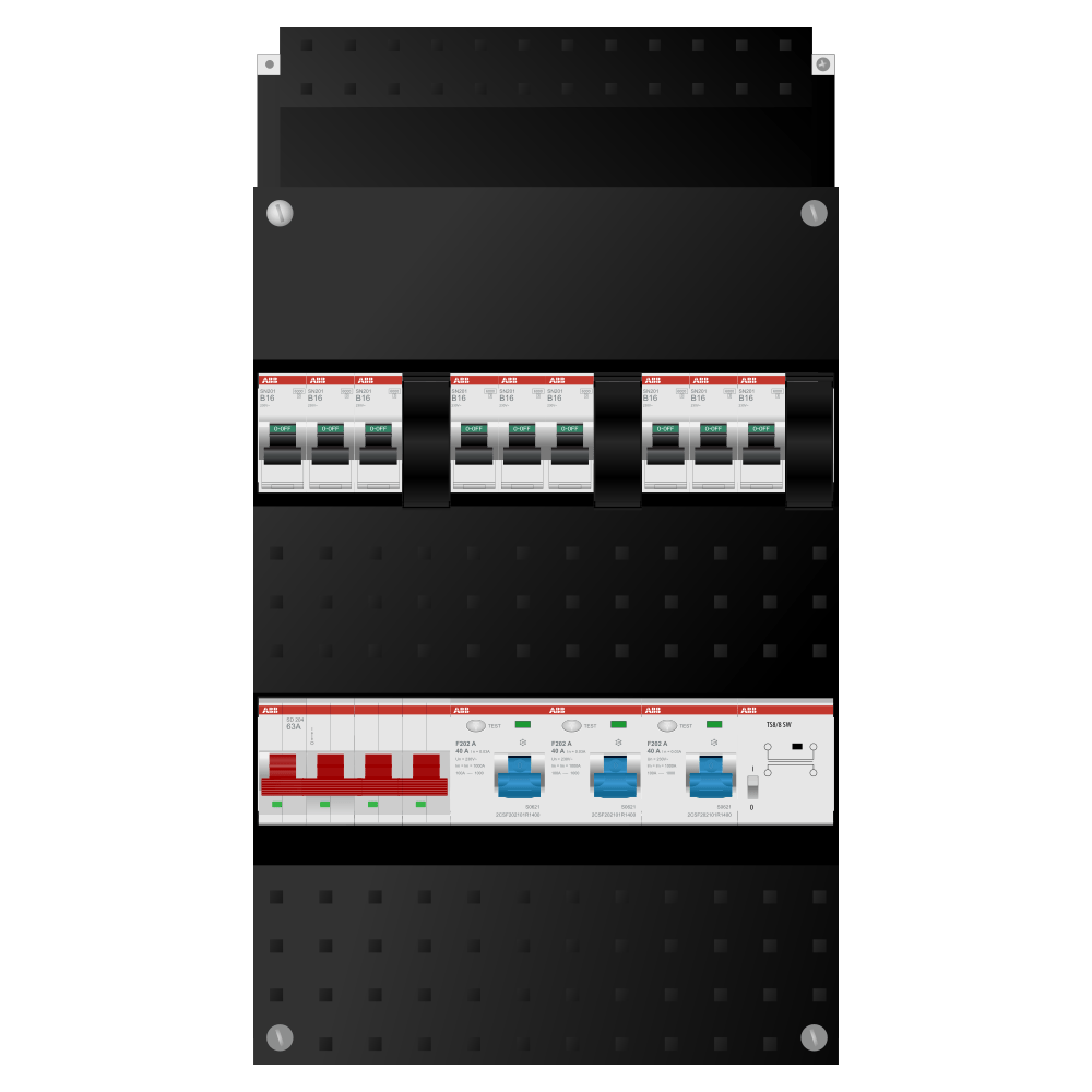 ABB Groepenkast 3 fase 9 groepen + beltrafo SN201